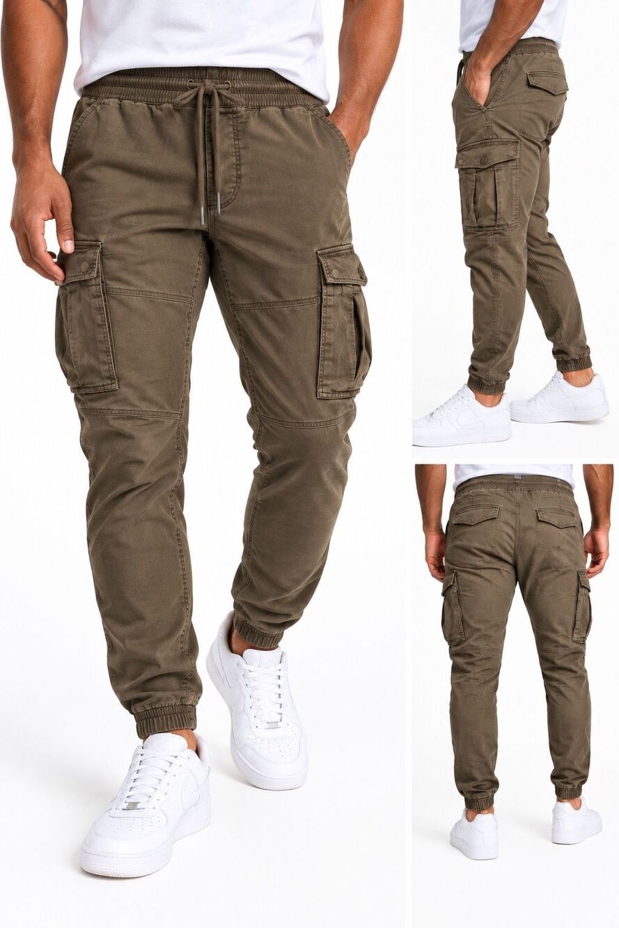 H&M Brown Slim Fit Cargo Jogger Pants Men’s Large Cotton Utility